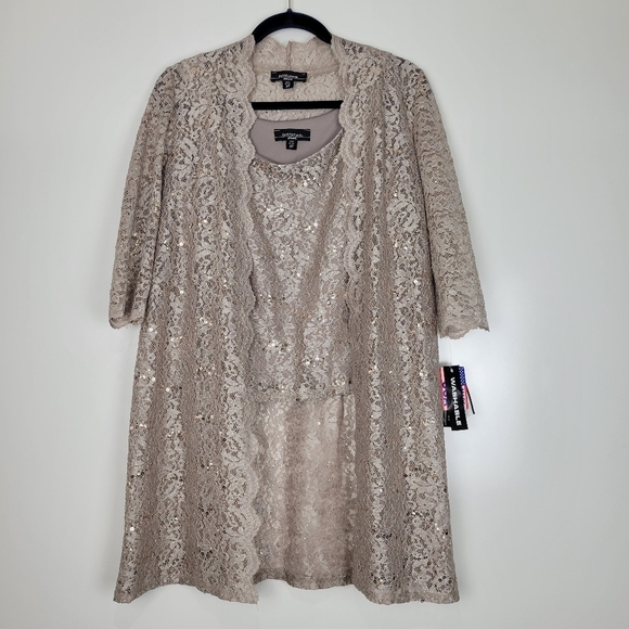 NWT R&M Richards Metallic Lace Tank Top with Sheer Lace Jacket in Champagne 4P - Picture 5 of 13